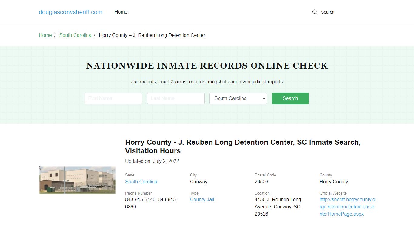 Horry County - J. Reuben Long Detention Center, SC Inmate Search ...